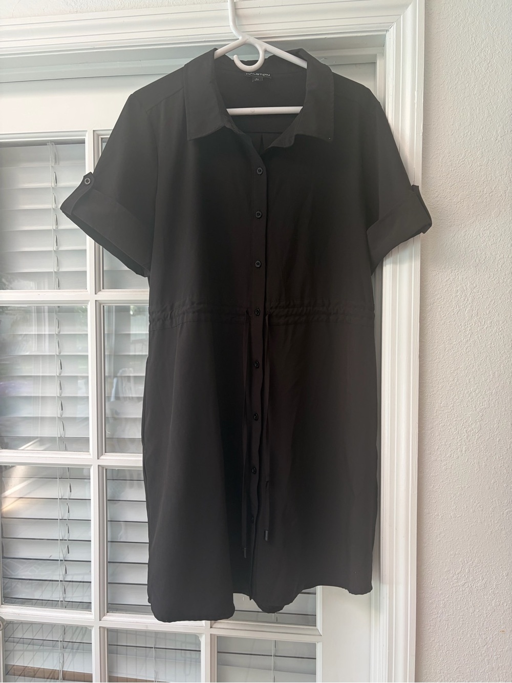 Halston Heritage Black Short-Sleeve Shirt Midi Dress